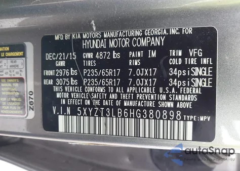 2017 Hyundai Santa Fe Sport 2.4L из США, поврежденный, VIN 5XYZT3LB6HG380898